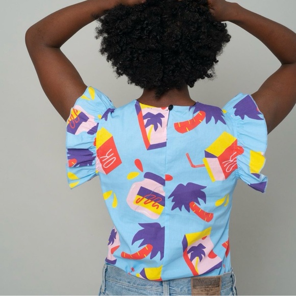 Nooworks Ruffle Snacks Print Top - Picture 2 of 12